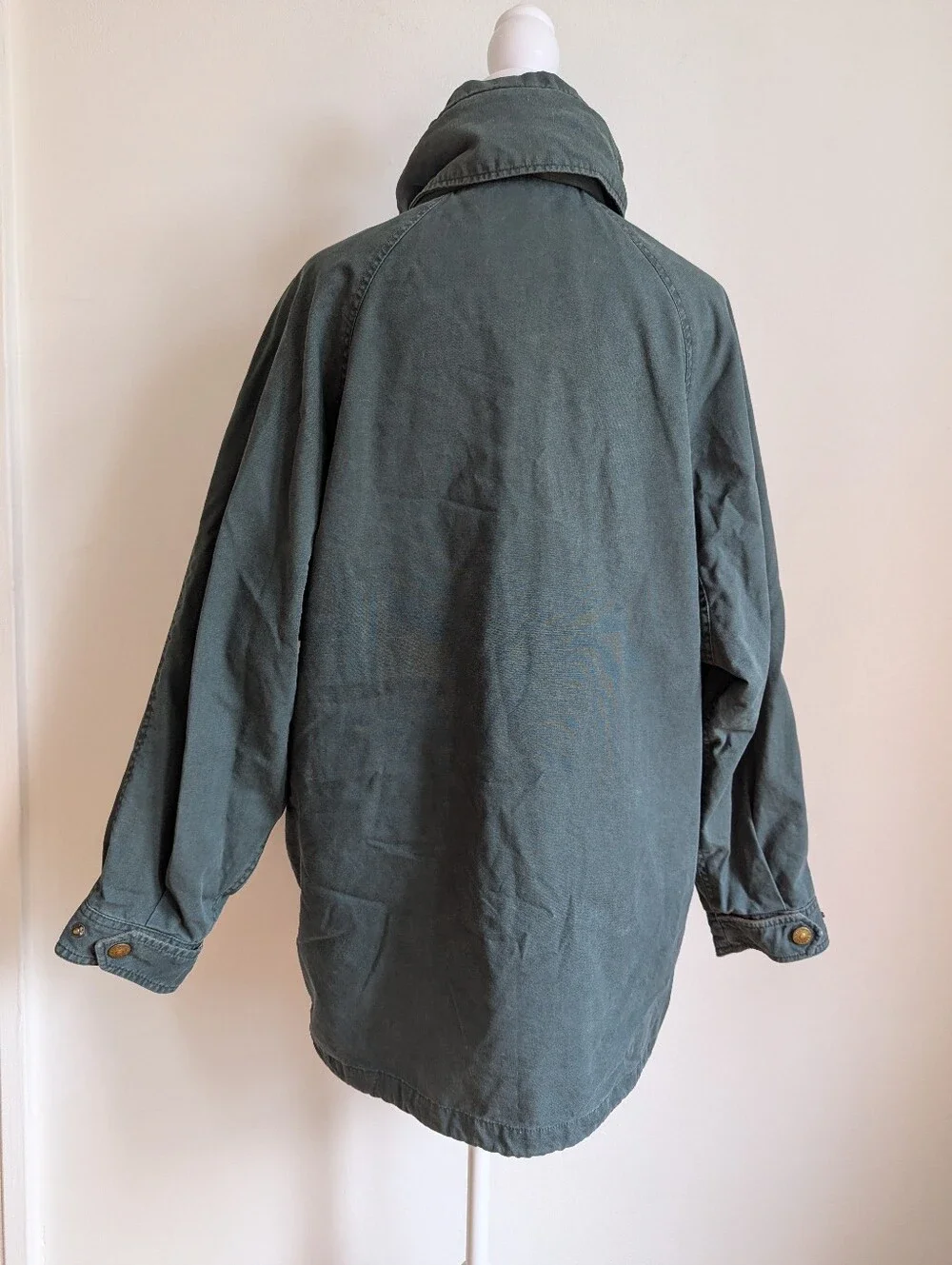 VTG 80s 90s Mens Banana Republic Teal Denim Utility Parka With Leather Accent S